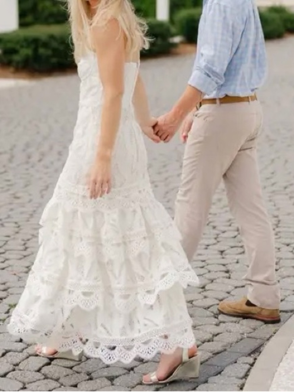 NWOT PatBo Aura Lace Flutter White Light Pink Bridal Midi Dress Size 0 - Picture 3 of 13